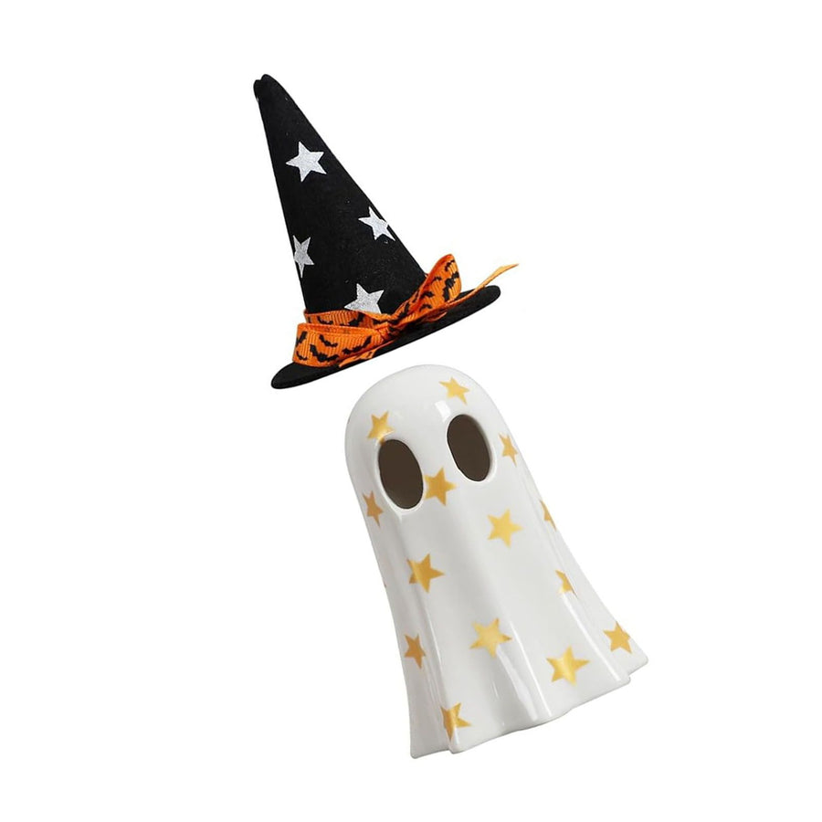 Ghost Light Decor Light Up with Witch Hat All Hallow Day Indoor Home Table Decoration White