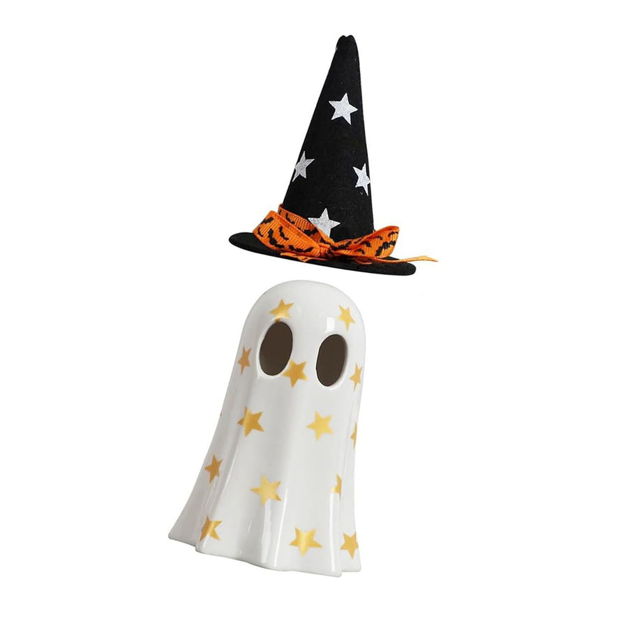 Ghost Light Decor Light Up with Witch Hat All Hallow Day Indoor Home Table Decoration White