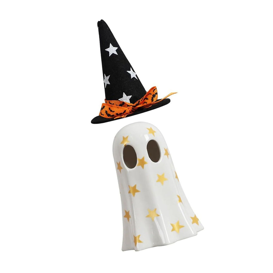 Ghost Light Decor Light Up with Witch Hat All Hallow Day Indoor Home Table Decoration White