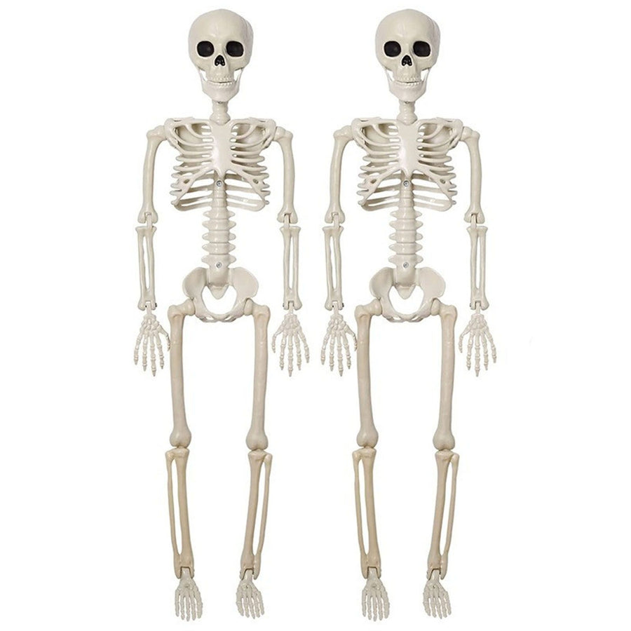 2PCS Skeleton Decorations 35.4 Inch Plastic Posable Spooky Full Body Skeleton Haunted House Prop for Outdoor Indoor Party Yard Garden Lawn Decor