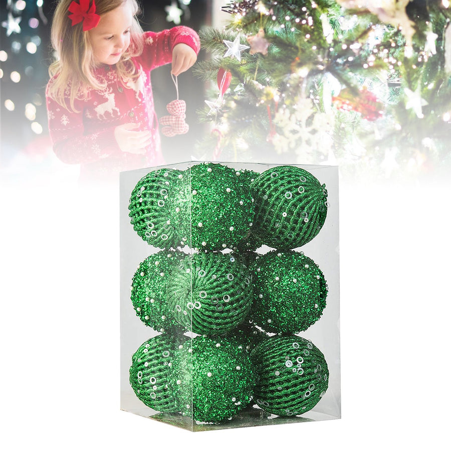 12pcs Xmas Ball Ornament Creative Lightweight Foam Xmas Tree Decorative Ball for Wedding Home Commercial Decoration Green