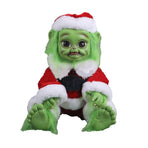 Green Hair Monster Doll with Xmas Clothes Unique Green Fur Monster Doll for Decoration Xmas Toy