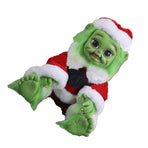 Green Hair Monster Doll with Xmas Clothes Unique Green Fur Monster Doll for Decoration Xmas Toy