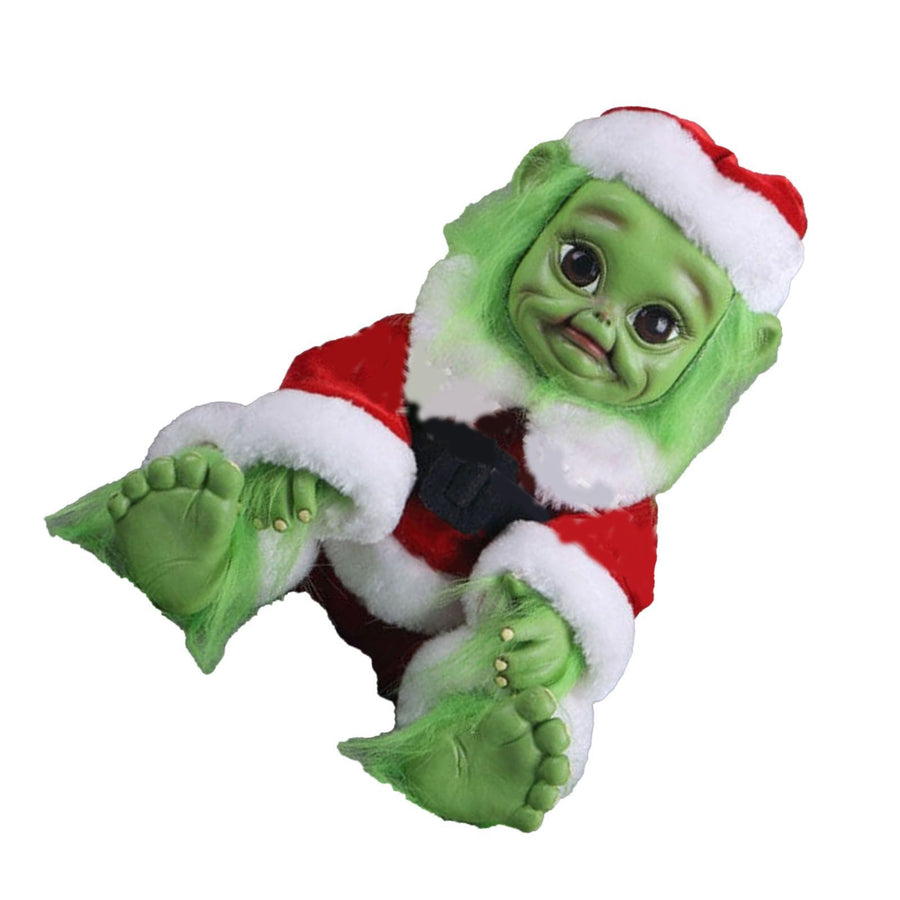 Green Hair Monster Doll with Xmas Clothes Unique Green Fur Monster Doll for Decoration Xmas Toy