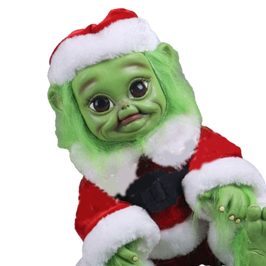 Green Hair Monster Doll with Xmas Clothes Unique Green Fur Monster Doll for Decoration Xmas Toy