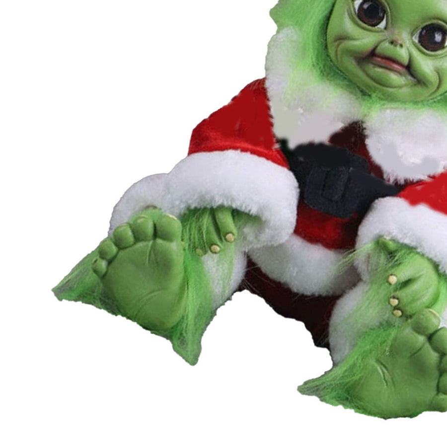 Green Hair Monster Doll with Xmas Clothes Unique Green Fur Monster Doll for Decoration Xmas Toy