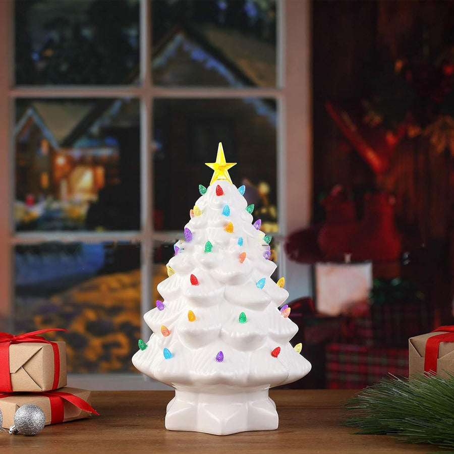 Xmas Tree Decoration Resin Exquisite Xmas Tree Figurine Statue Home Decor Gift 15cm White