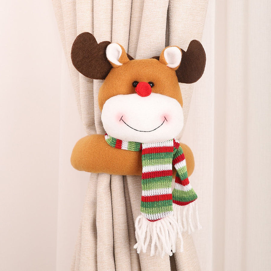 Cute Curtain Tiebacks Clip Decorative Cartoon Window Drapery Ties for Holiday Bedroom Living Room Reindeer Version