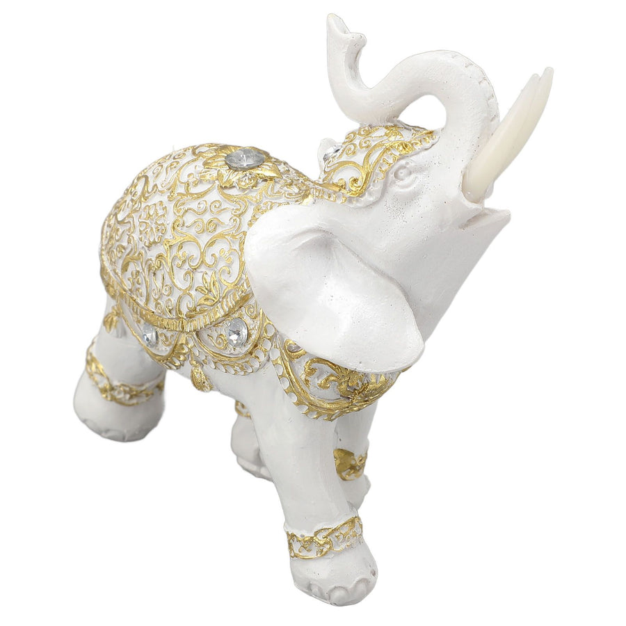 Elephant Statue White Resin Cute Lucky Elephant Sculpture for Entryway Bookshelf Computer Desk Home Decoration M
