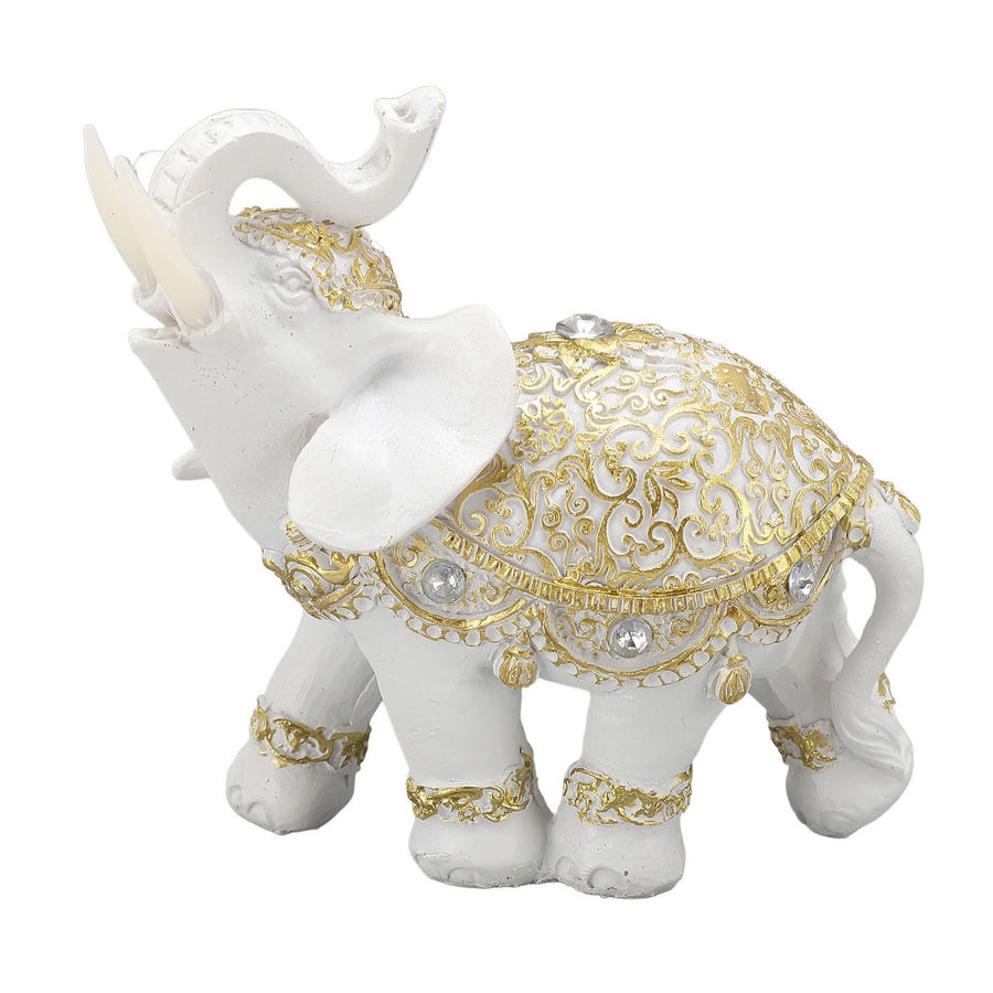 Elephant Statue White Resin Cute Lucky Elephant Sculpture for Entryway Bookshelf Computer Desk Home Decoration M