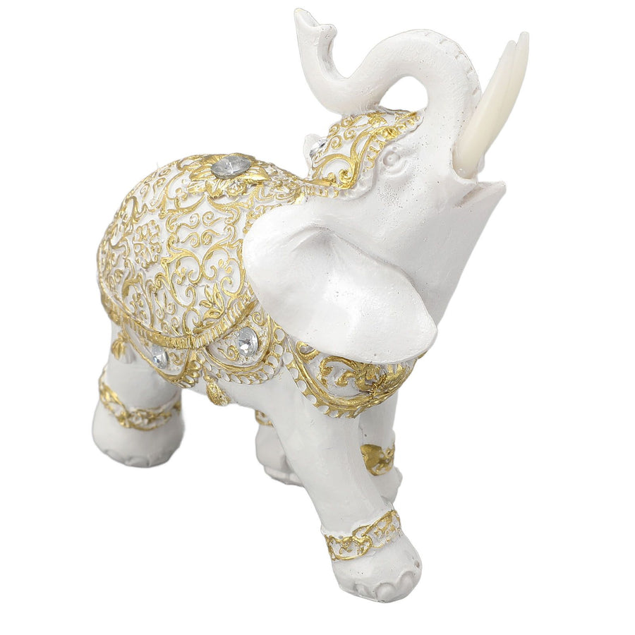 Elephant Statue White Resin Cute Lucky Elephant Sculpture for Entryway Bookshelf Computer Desk Home Decoration M