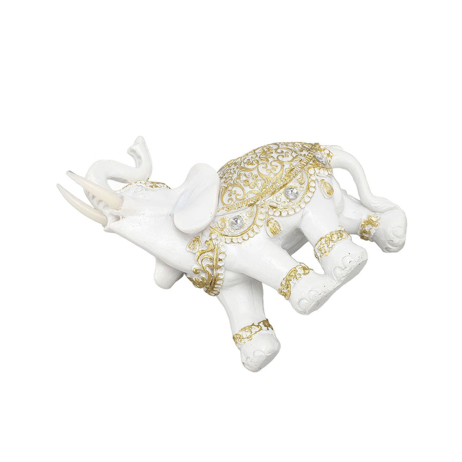 Elephant Statue White Resin Cute Lucky Elephant Sculpture for Entryway Bookshelf Computer Desk Home Decoration M