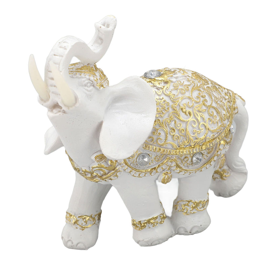 Elephant Statue White Resin Cute Lucky Elephant Sculpture for Entryway Bookshelf Computer Desk Home Decoration M