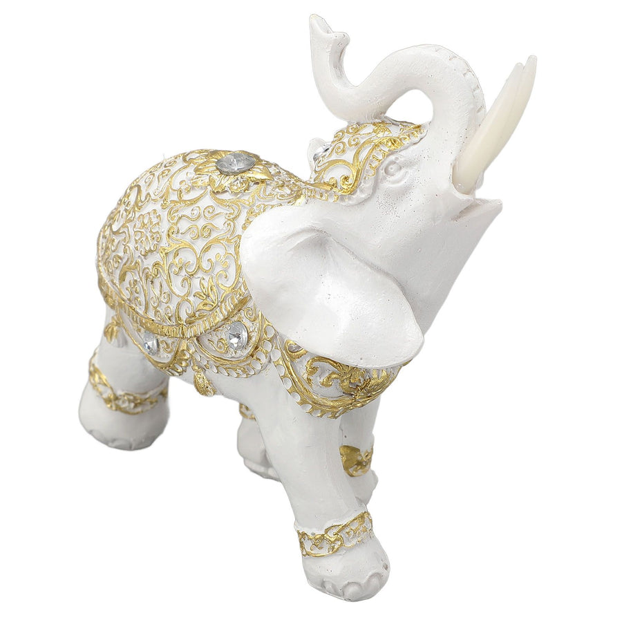 Elephant Statue White Resin Cute Lucky Elephant Sculpture for Entryway Bookshelf Computer Desk Home Decoration M