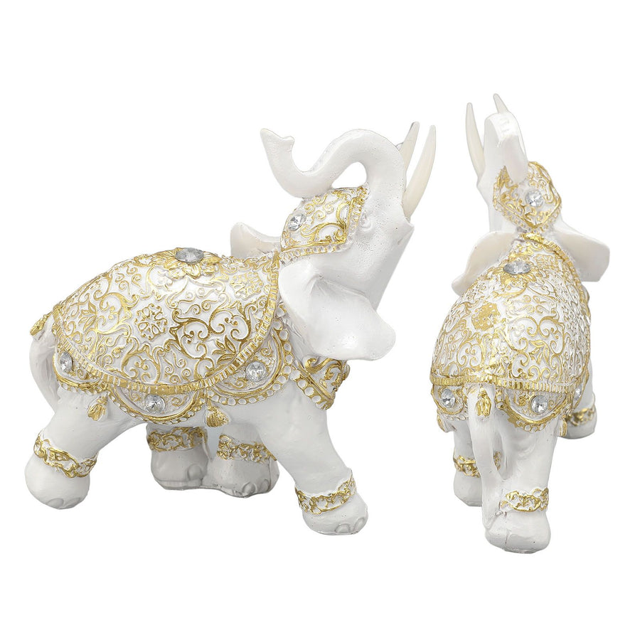 Elephant Statue White Resin Cute Lucky Elephant Sculpture for Entryway Bookshelf Computer Desk Home Decoration M