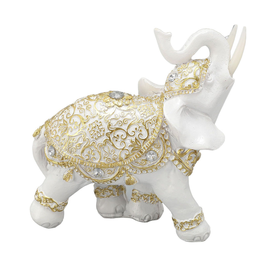 Elephant Statue White Resin Cute Lucky Elephant Sculpture for Entryway Bookshelf Computer Desk Home Decoration M