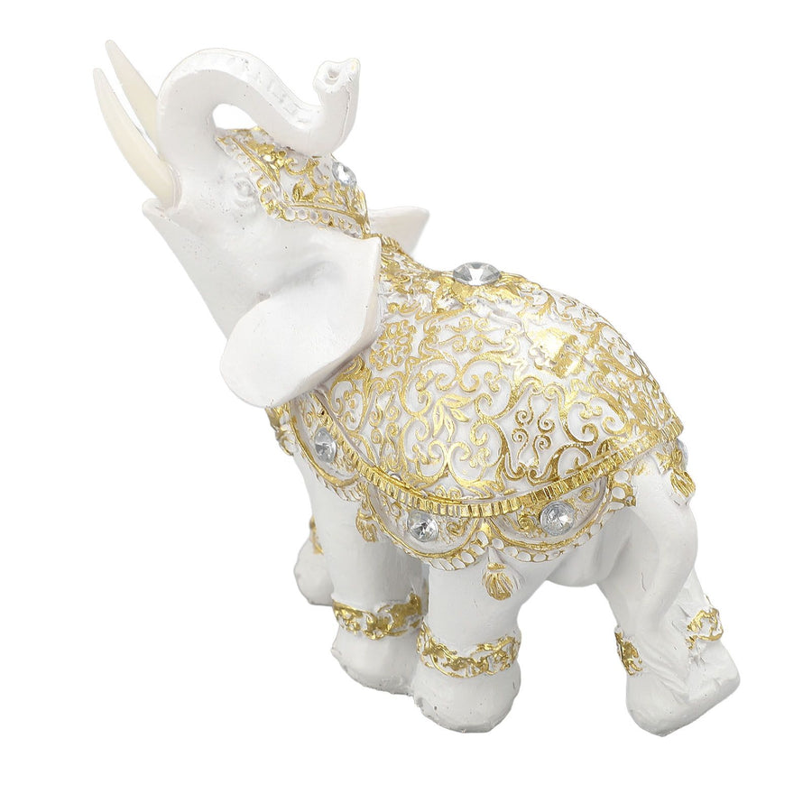 Elephant Statue White Resin Cute Lucky Elephant Sculpture for Entryway Bookshelf Computer Desk Home Decoration M