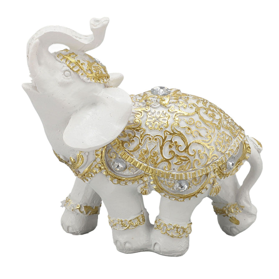Elephant Statue White Resin Cute Lucky Elephant Sculpture for Entryway Bookshelf Computer Desk Home Decoration S
