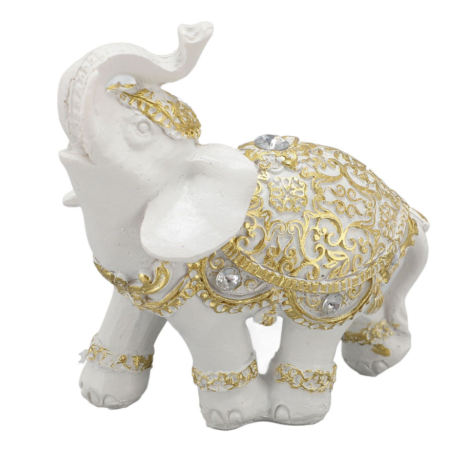 Elephant Statue White Resin Cute Lucky Elephant Sculpture for Entryway Bookshelf Computer Desk Home Decoration S
