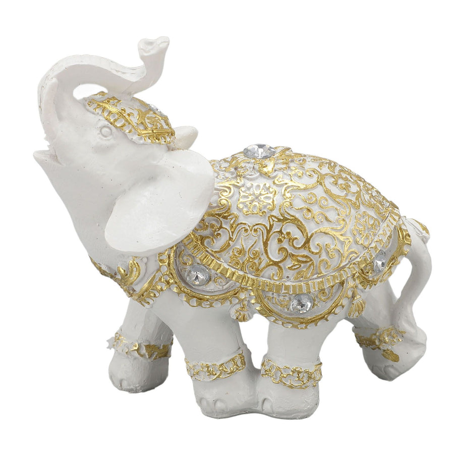 Elephant Statue White Resin Cute Lucky Elephant Sculpture for Entryway Bookshelf Computer Desk Home Decoration S