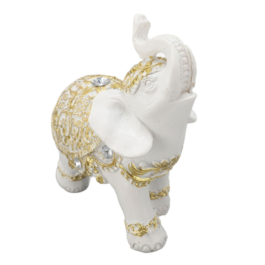 Elephant Statue White Resin Cute Lucky Elephant Sculpture for Entryway Bookshelf Computer Desk Home Decoration S