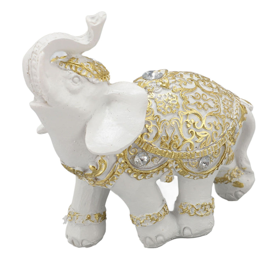 Elephant Statue White Resin Cute Lucky Elephant Sculpture for Entryway Bookshelf Computer Desk Home Decoration S