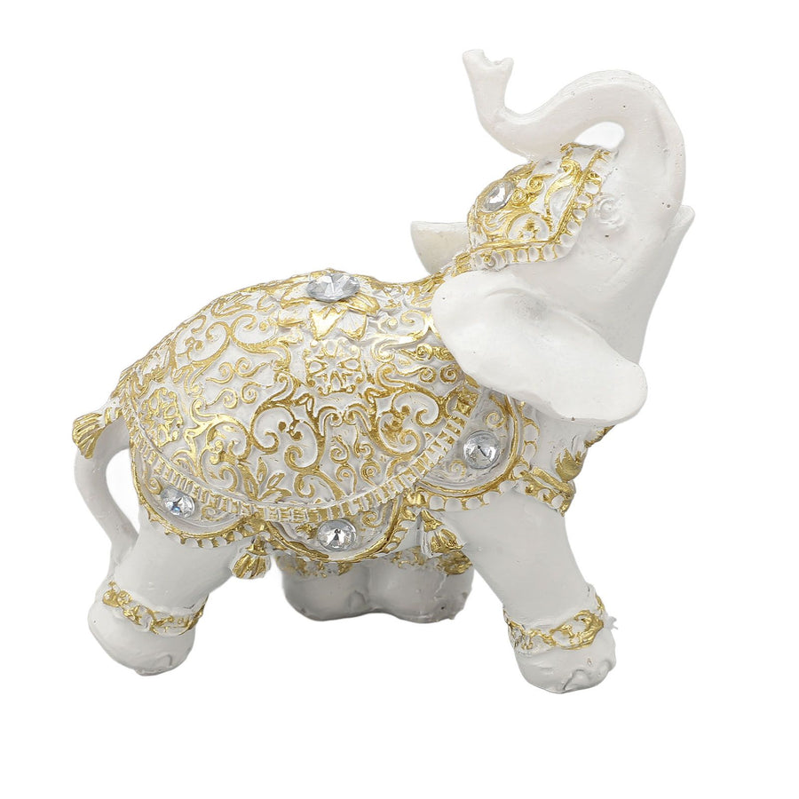 Elephant Statue White Resin Cute Lucky Elephant Sculpture for Entryway Bookshelf Computer Desk Home Decoration S