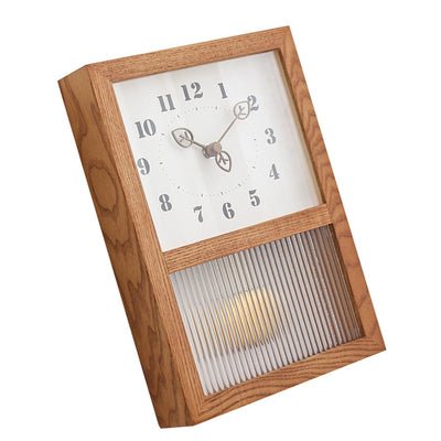 Japanese Retro Wall Clock Walnut Wood Glass Small Decorative Rectangular Wall Clock with Pendulum for Home Living Room Kitchen Office
