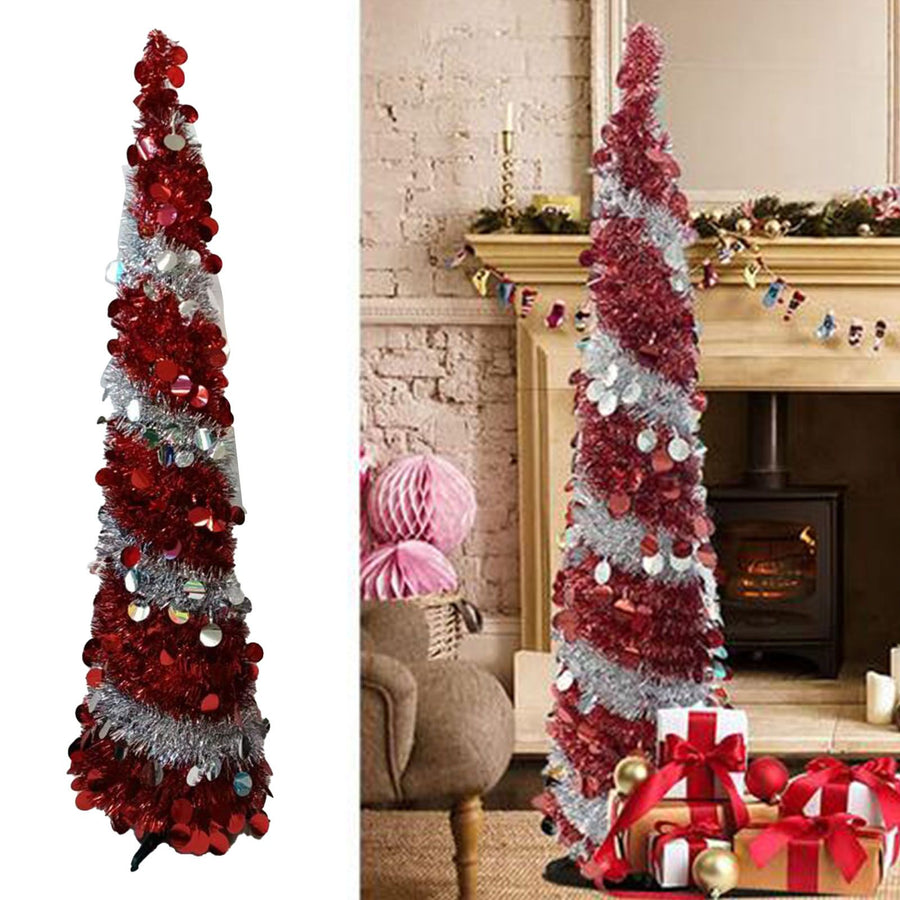 Retractable Xmas Tree Small Foldable PVC Holiday Decoration Supplies Red White 150x33cm