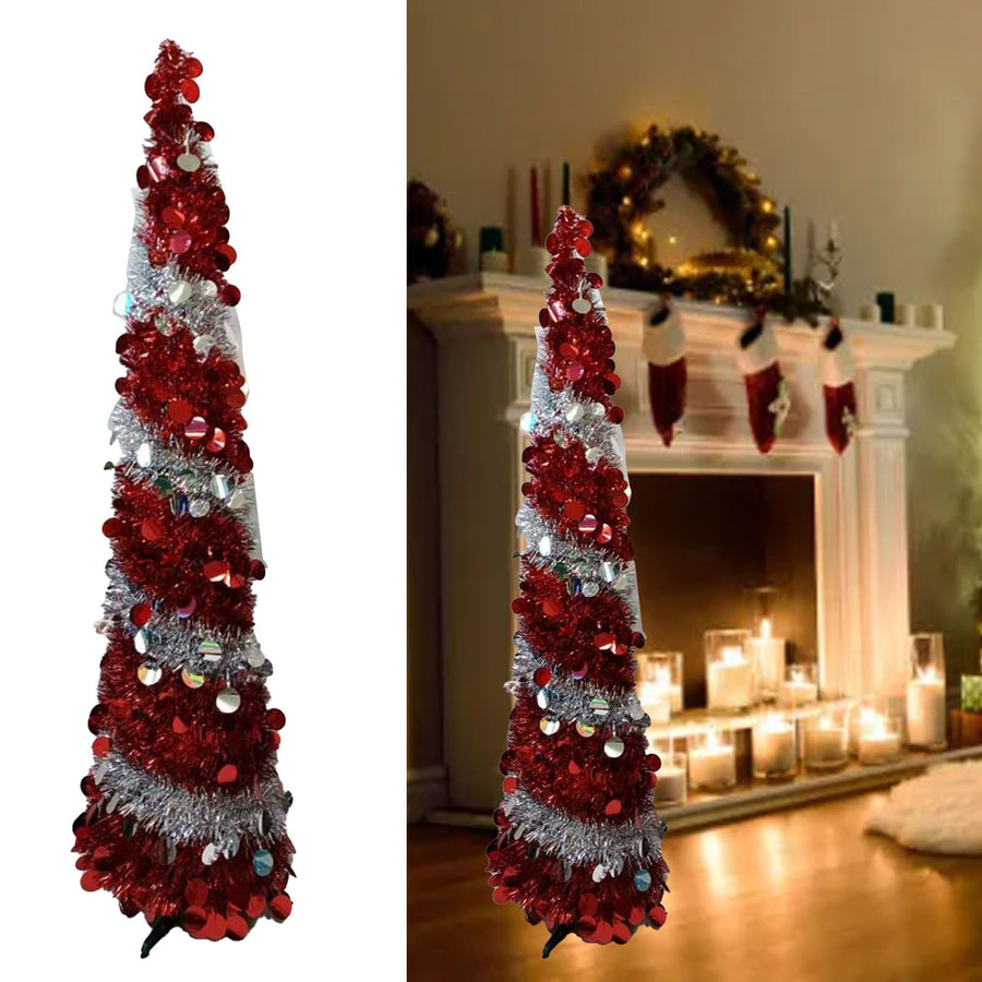 Retractable Xmas Tree Small Foldable PVC Holiday Decoration Supplies Red White 150x33cm