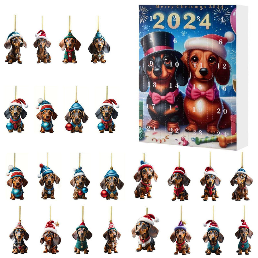 Vacation Advent Calendar Cute Dachshund Pendant 24 Days Xmas Countdown Calendar for Present Type C