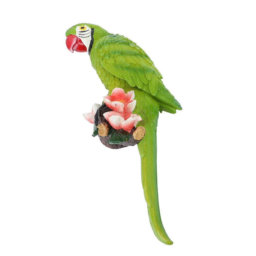 Hanging Parrots Sculpture Decorative Realistic Animal Parrots Garden Statues Cute Tropical Bird Decor for Yard Balcony Green On Right