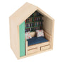 Miniature Bookshelf Handmade Wooden House Model with Small Pillows Funny Mini Bookshelf Ornament for Desk Decoration