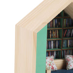 Miniature Bookshelf Handmade Wooden House Model with Small Pillows Funny Mini Bookshelf Ornament for Desk Decoration