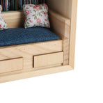 Miniature Bookshelf Handmade Wooden House Model with Small Pillows Funny Mini Bookshelf Ornament for Desk Decoration