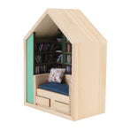 Miniature Bookshelf Handmade Wooden House Model with Small Pillows Funny Mini Bookshelf Ornament for Desk Decoration