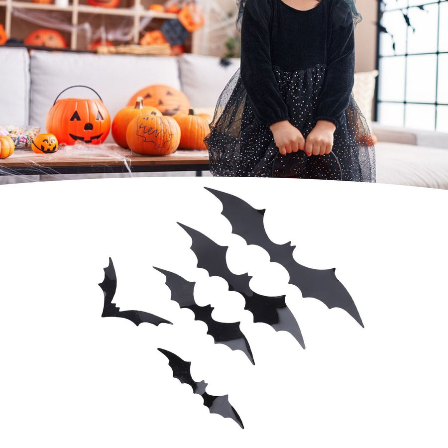 140 Pcs Bats Wall Decor Spooky Black 3D Bat Stickers with Backing Sheets for Home Party