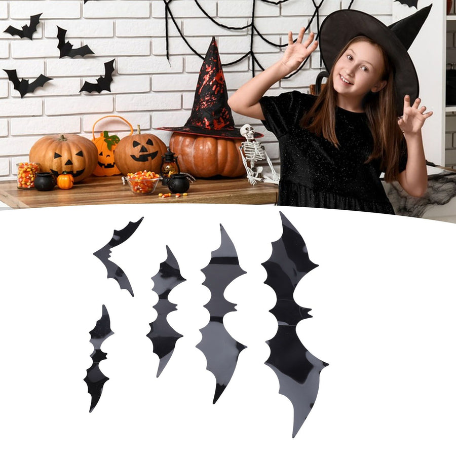 140 Pcs Bats Wall Decor Spooky Black 3D Bat Stickers with Backing Sheets for Home Party