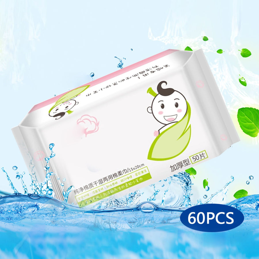 60Pcs Bag Skin Friendly Wet and Dry Dual Use Cotton Tissue Disposable Portable Tissue Paper