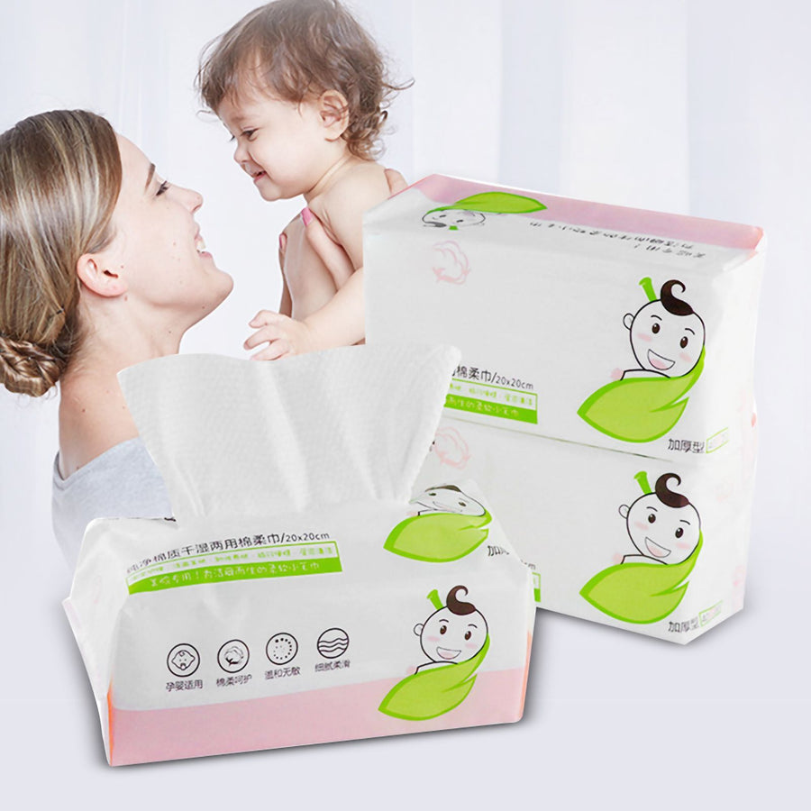 60Pcs Bag Skin Friendly Wet and Dry Dual Use Cotton Tissue Disposable Portable Tissue Paper