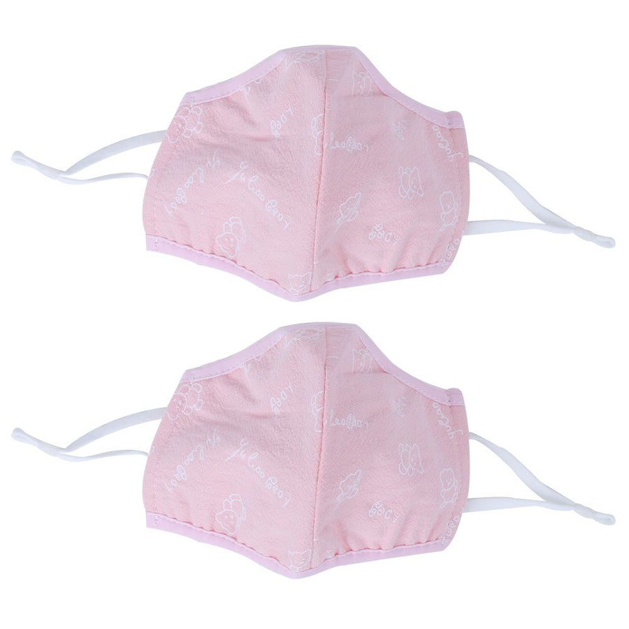 2Pcs Daily Dust Proof Mouth Muffle Breathable Cotton Anti-Smog Face Protection Children Use(Pink Printing )