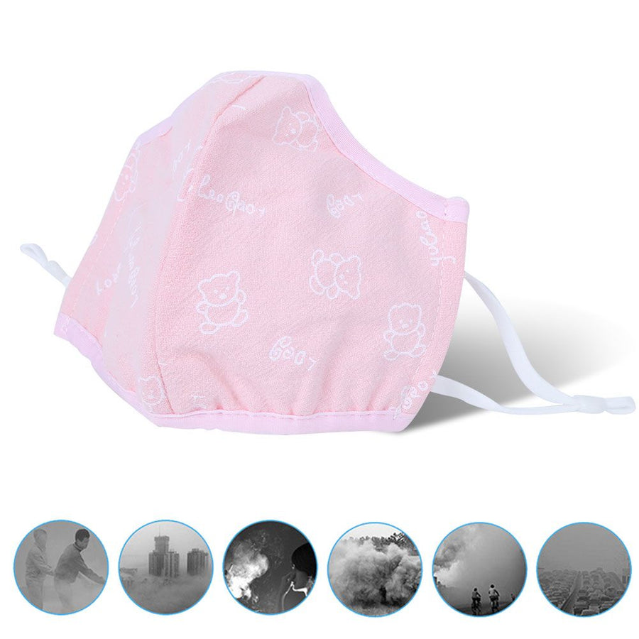 2Pcs Daily Dust Proof Mouth Muffle Breathable Cotton Anti-Smog Face Protection Children Use(Pink Printing )