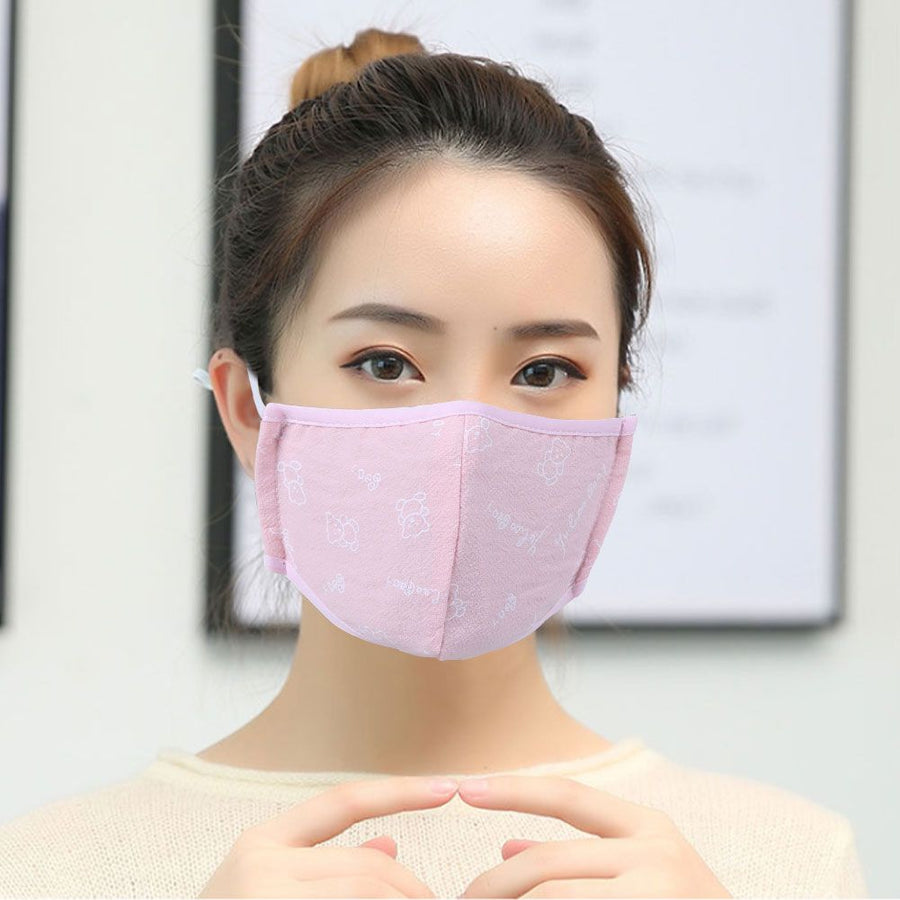 2Pcs Daily Dust Proof Mouth Muffle Breathable Cotton Anti-Smog Face Protection Children Use(Pink Printing )