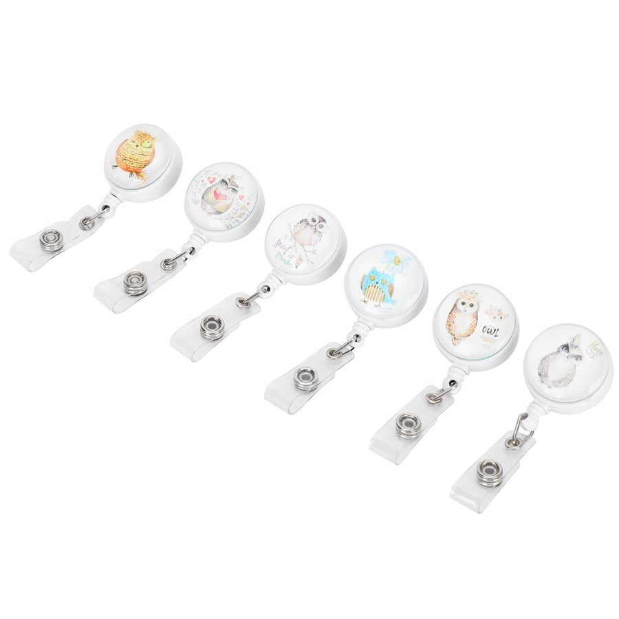 6pcs Retractable Badge Holder Cute Animal Pattern 360° Degree Rotating Clip for ID Name Tag Card