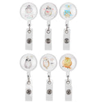 6pcs Retractable Badge Holder Cute Animal Pattern 360° Degree Rotating Clip for ID Name Tag Card