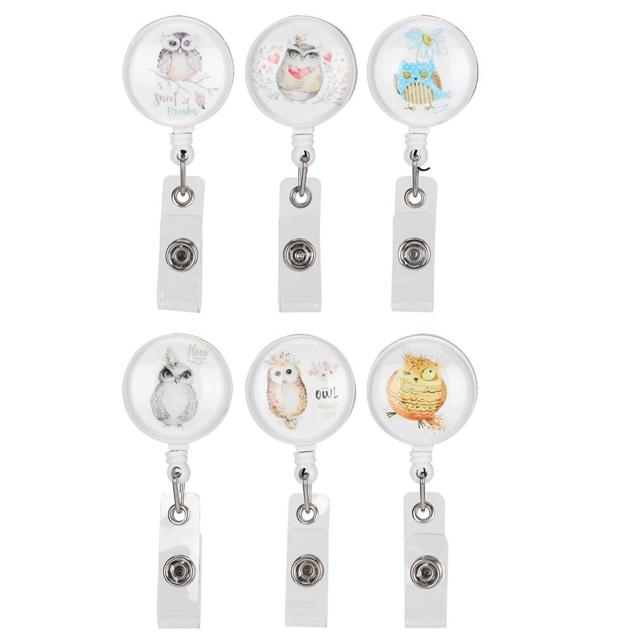 6pcs Retractable Badge Holder Cute Animal Pattern 360° Degree Rotating Clip for ID Name Tag Card