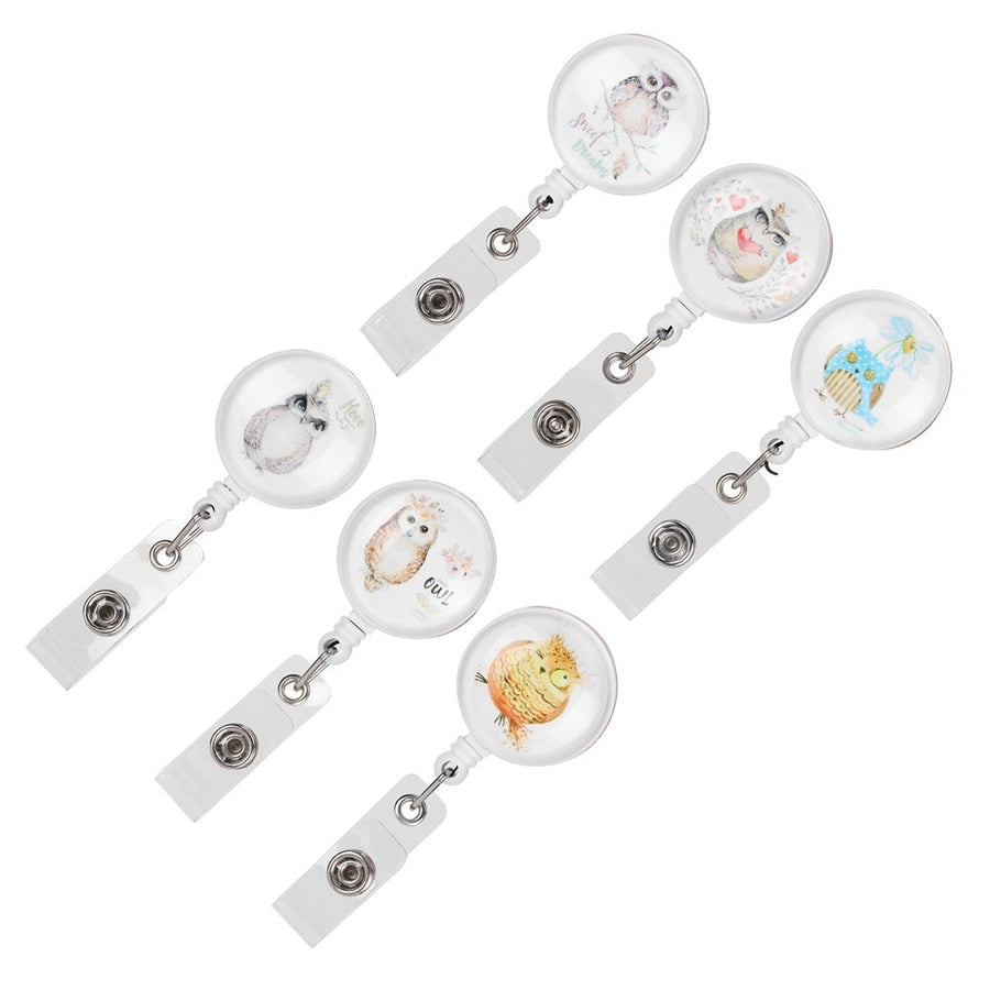 6pcs Retractable Badge Holder Cute Animal Pattern 360° Degree Rotating Clip for ID Name Tag Card