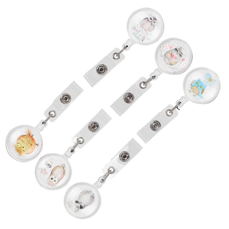 6pcs Retractable Badge Holder Cute Animal Pattern 360° Degree Rotating Clip for ID Name Tag Card