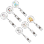 6pcs Retractable Badge Holder Cute Animal Pattern 360° Degree Rotating Clip for ID Name Tag Card