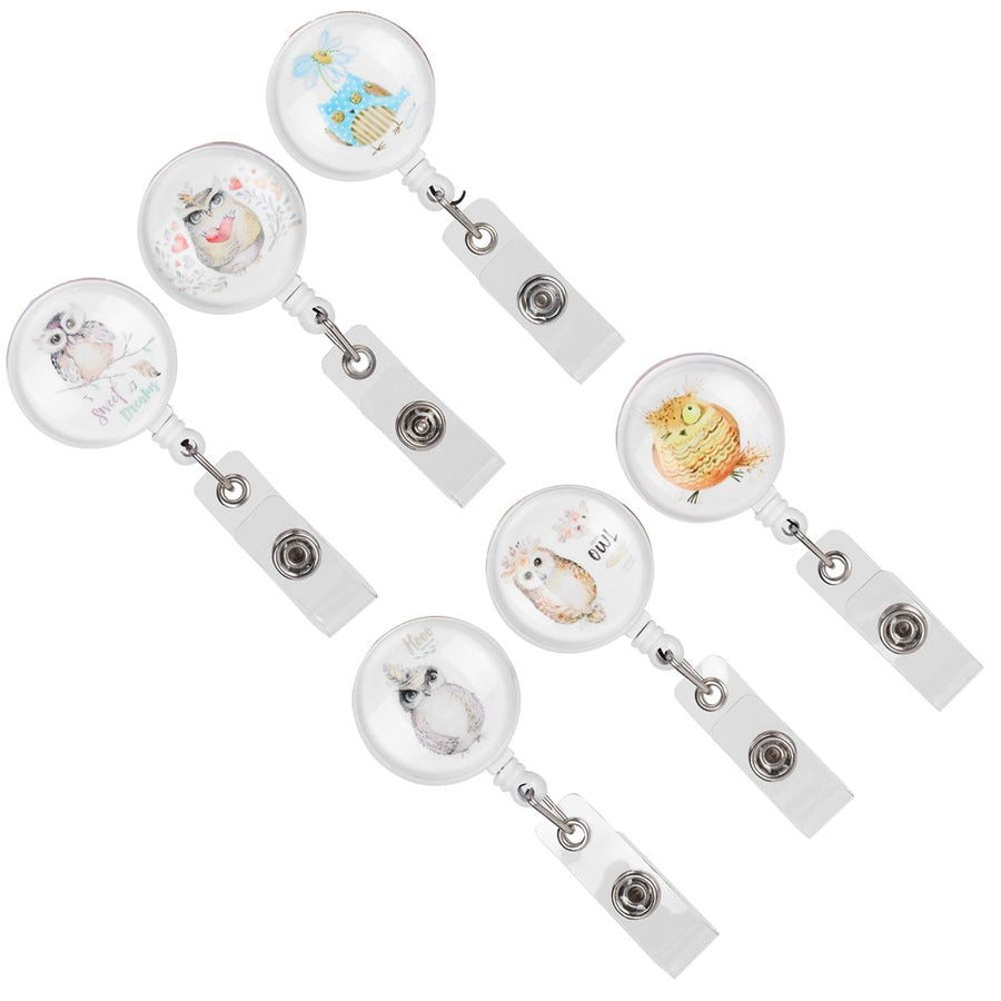 6pcs Retractable Badge Holder Cute Animal Pattern 360° Degree Rotating Clip for ID Name Tag Card
